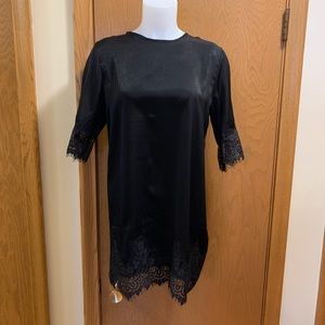 SOLD. Black Silk Dress with Lace